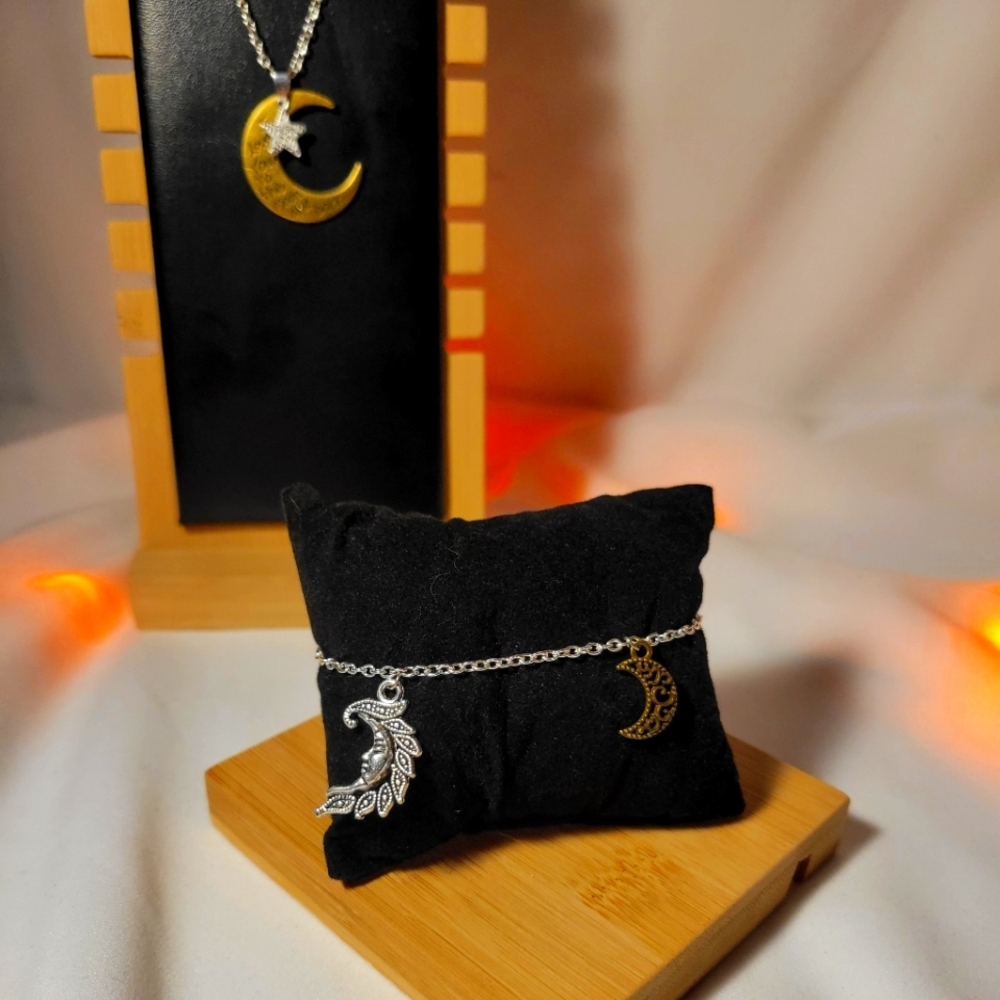 🌜 Handmade I love you to the moon and back Charm Necklace / Bracelet Set